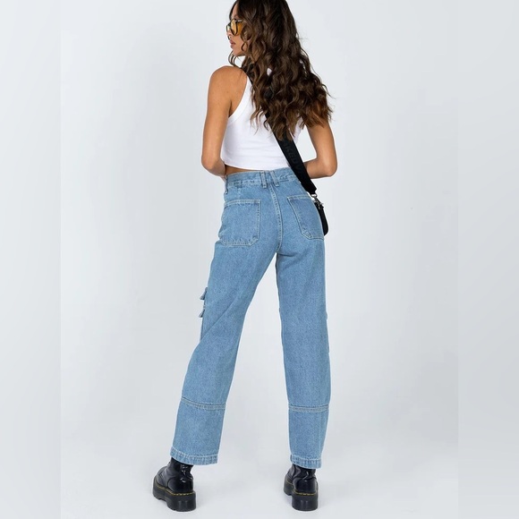 Princess Polly lioness Stacy cargo jeans denim blue XXS high rise waist - Picture 2 of 6